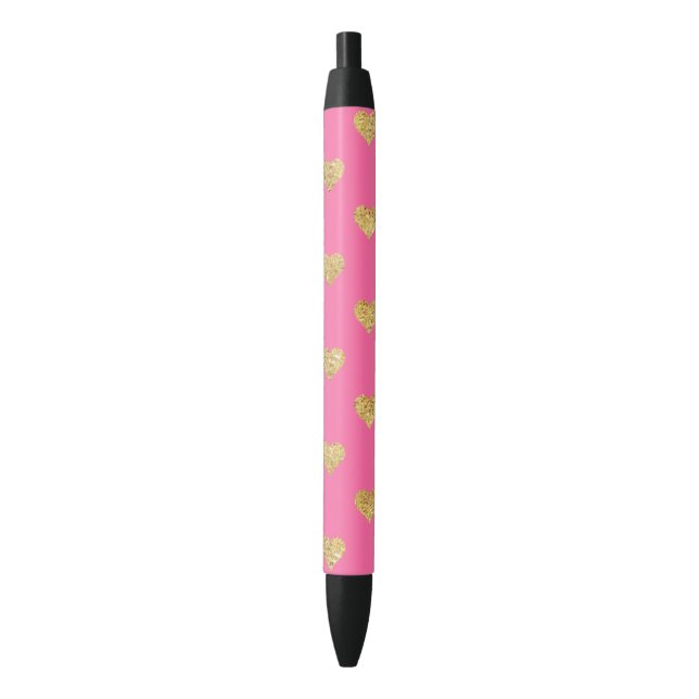 Gold glitter hearts black ink pen (Front Vertical)