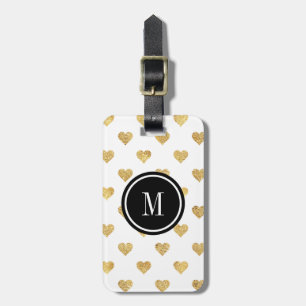 Gold glitter hearts luggage tag
