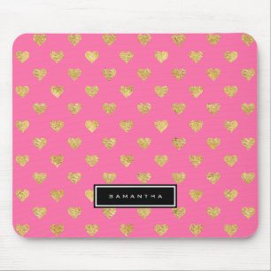 Gold glitter hearts mouse mat