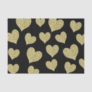 Gold Glitter Hearts on Black Tissue Paper