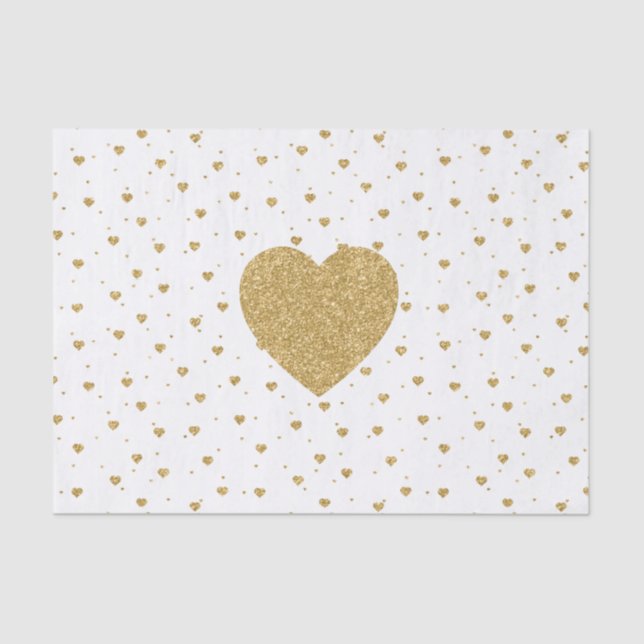 Gold Glitter Hearts Pattern Tissue Paper (Front)