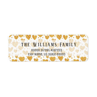 Gold Glitter Hearts Personalised Return Adress