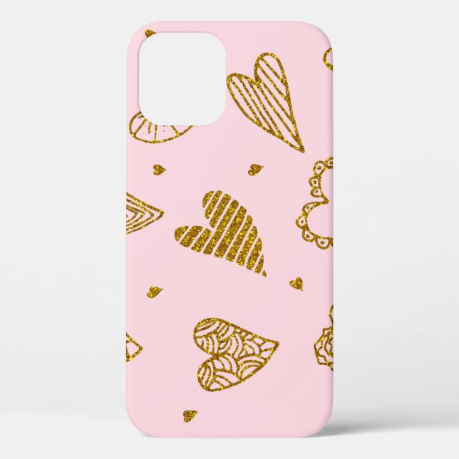 Gold glitter hearts: pink background pattern Case-Mate iPhone case (Back)