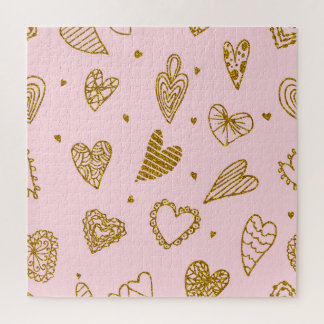 Gold glitter hearts: pink background pattern jigsaw puzzle