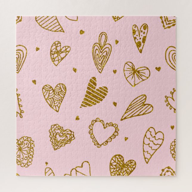 Gold glitter hearts: pink background pattern jigsaw puzzle (Vertical)