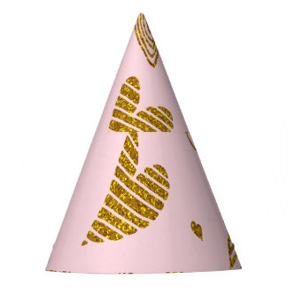 Gold glitter hearts: pink background pattern party hat