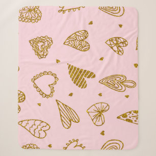 Gold glitter hearts: pink background pattern sherpa blanket