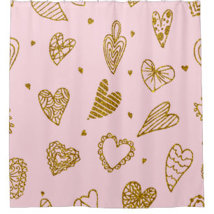 Gold glitter hearts: pink background pattern shower curtain
