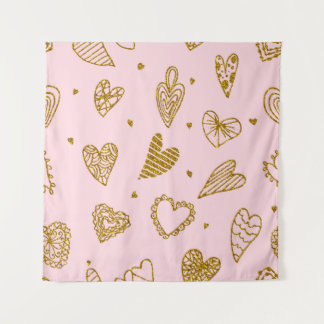 Gold glitter hearts: pink background pattern tapestry
