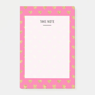 Gold glitter hearts post-it notes
