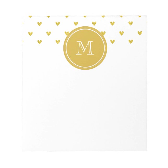 Gold Glitter Hearts with Monogram Notepad (Front)