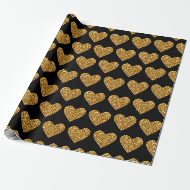 Gold glitter hearts Wrapping Paper (Unrolled)