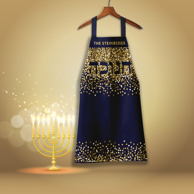 Gold Glitter Hebrew Hanukkah Light up Night Apron (Creator Uploaded)