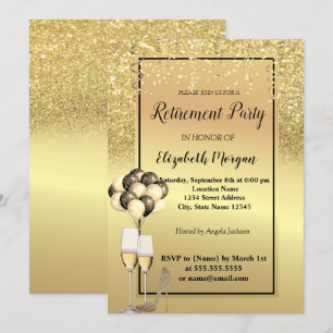 Gold Glitter  Heels,Glass,Ballons Retirement Party Invitation