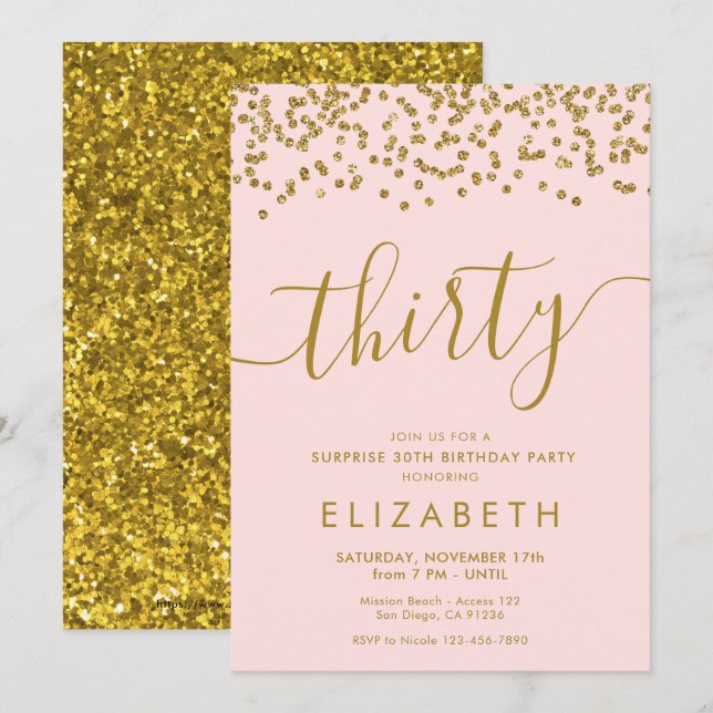 Gold Glitter Hello 30 Thirtieth Birthday Invitatio Invitation (Front/Back)