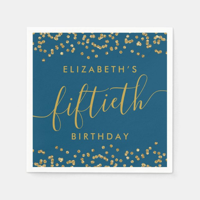 Gold Glitter Hello 50 Fiftieth Birthday Party Napk Napkin (Front)