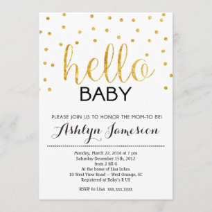 Gold Glitter Hello Baby Shower Invitation