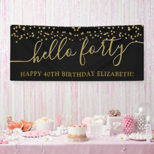 Gold Glitter Hello Forty 40th Birthday Party Banner