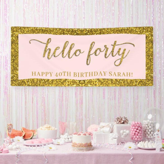 Gold Glitter Hello Forty 40th Birthday Party  Banner (Party)