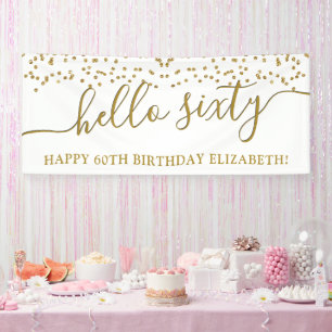 Gold Glitter Hello Sixty 60th Birthday Party Banne Banner