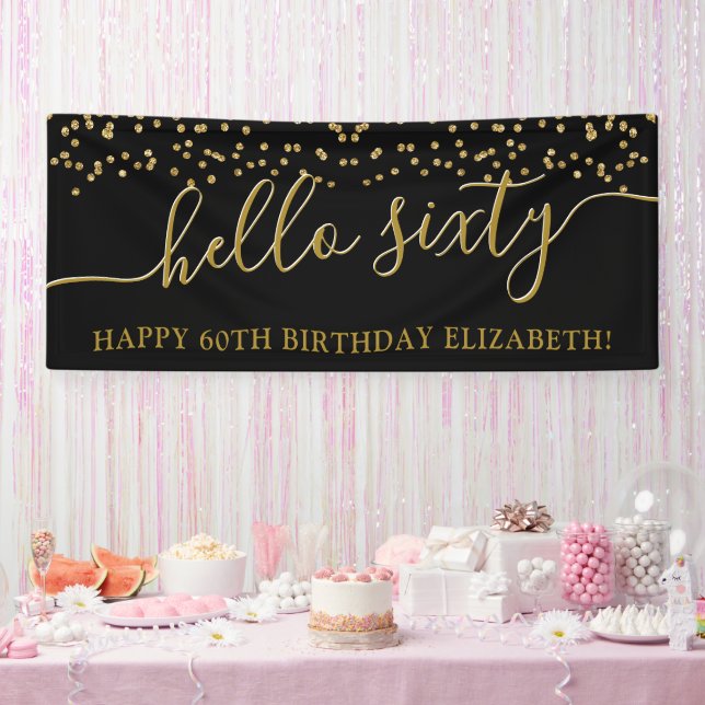 Gold Glitter Hello Sixty 60th Birthday Party Banne Banner (Party)
