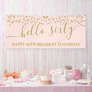 Gold Glitter Hello Sixty 60th Birthday Party Banner