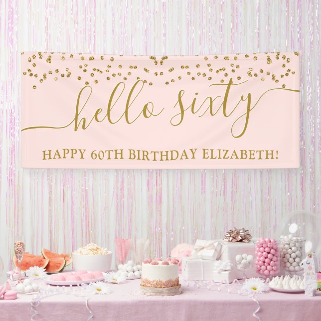 Gold Glitter Hello Sixty 60th Birthday Party Banner (Party)