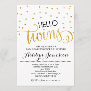 Gold Glitter Hello Twins Baby Shower Invitation