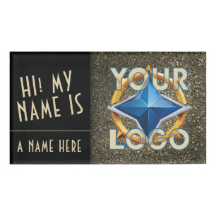 Gold Glitter "Hi! My Name Is" Template w/ Logo  Tag