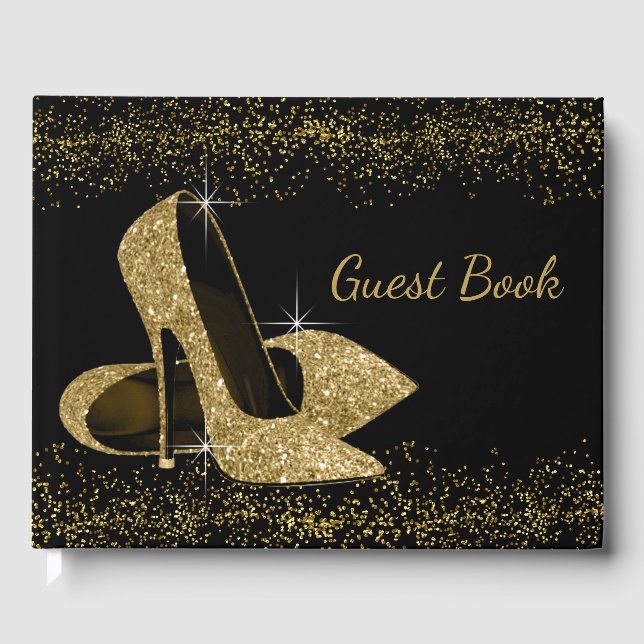 Gold Glitter High Heel Shoe Guest Book (Front)