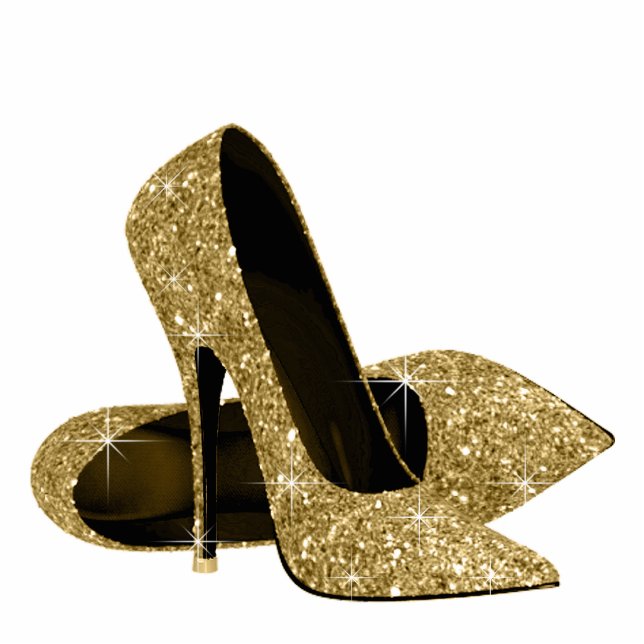 Gold Glitter High Heel Shoes Standing Photo Sculpture (Front)