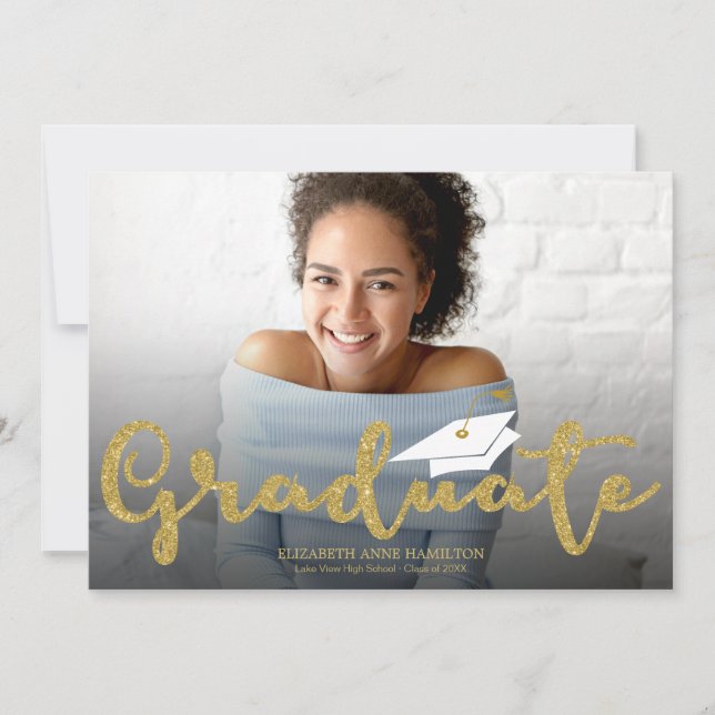 Gold Glitter High School Grad Photo Announcement (Front)