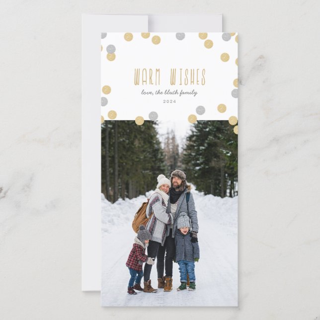 Gold Glitter Holiday Photo Card (Front)