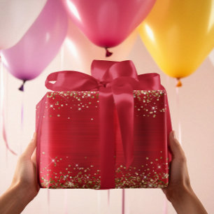 Gold Glitter Holiday Red Ombre Foil Wrapping Paper