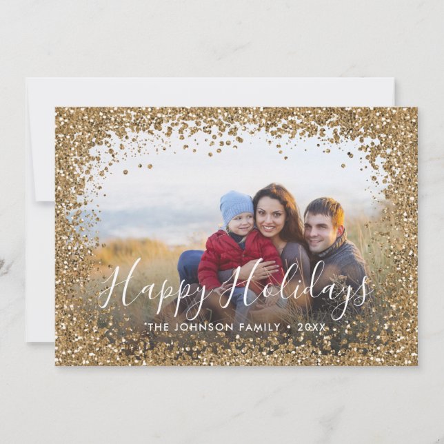 Gold Glitter Holiday Script Photo Frame (Front)