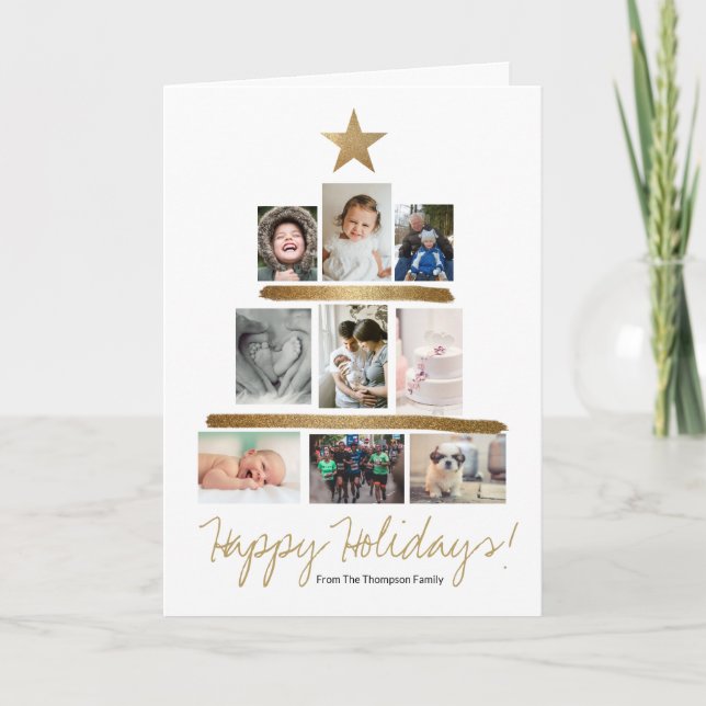 Gold Glitter Holiday Tree Multi Photo Christmas (Front)