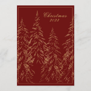 Gold Glitter Holiday Trees Elegant Christmas Card