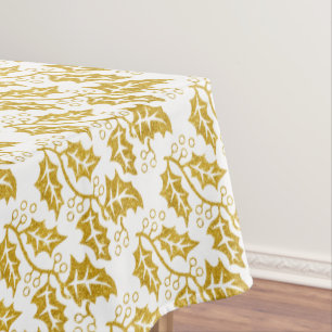 Gold glitter holly berry trendy Christmas holiday Tablecloth