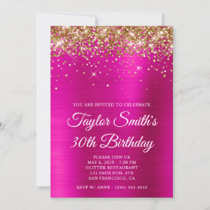 Gold Glitter Hot Pink 30th Birthday Invitation