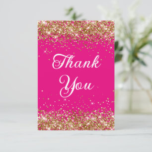 Gold Glitter Hot Pink 40th Birthday Thank You Card