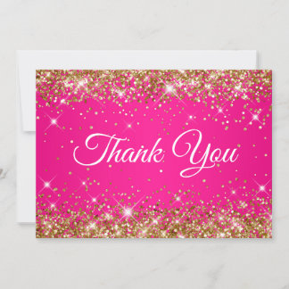 Gold Glitter Hot Pink 40th Birthday Thank You Card