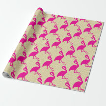 Gold Glitter Hot Pink Flamingo Wrapping Paper