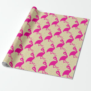 Gold Glitter Hot Pink Flamingo Wrapping Paper