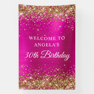 Gold Glitter Hot Pink Foil 30th Birthday V Banner