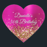 Gold Glitter Hot Pink Foil 50th Birthday Heart Sticker<br><div class="desc">Create your own stylish milestone birthday celebration heart shape envelope seals for her. Along the bottom is a band of gold faux glitter girly glam that you will be able to move if you'd like. Customise the white font colour, size, black drop shadow or style. The luxury sparkles, glitter and...</div>