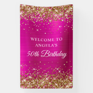 Gold Glitter Hot Pink Foil 50th Birthday V Banner