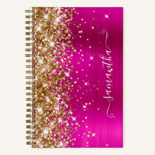 Gold Glitter Hot Pink Foil Girly Signature Notebook