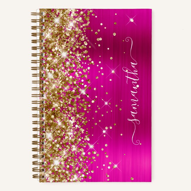 Gold Glitter Hot Pink Foil Girly Signature Notebook (Front)