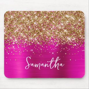 Gold Glitter Hot Pink Glam Name Mouse Mat