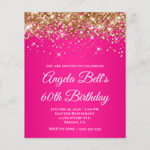 Gold Glitter Hot Pink Ombre 60th Birthday Flyer